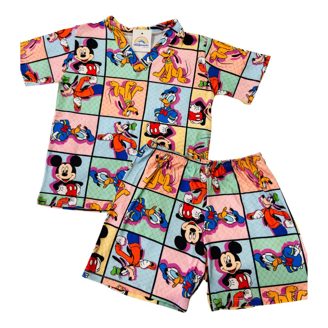 Pijama Infantil Manga Curta Turma do Mickey