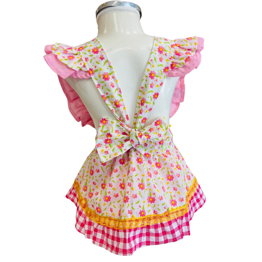 Romper Bebê Floral Xadrez