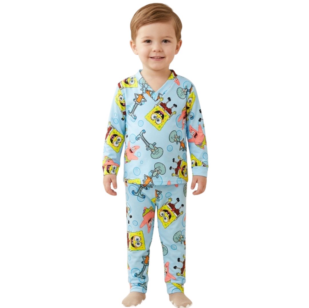 Pijama Infantil Manga Longa Bob Esponja Azul