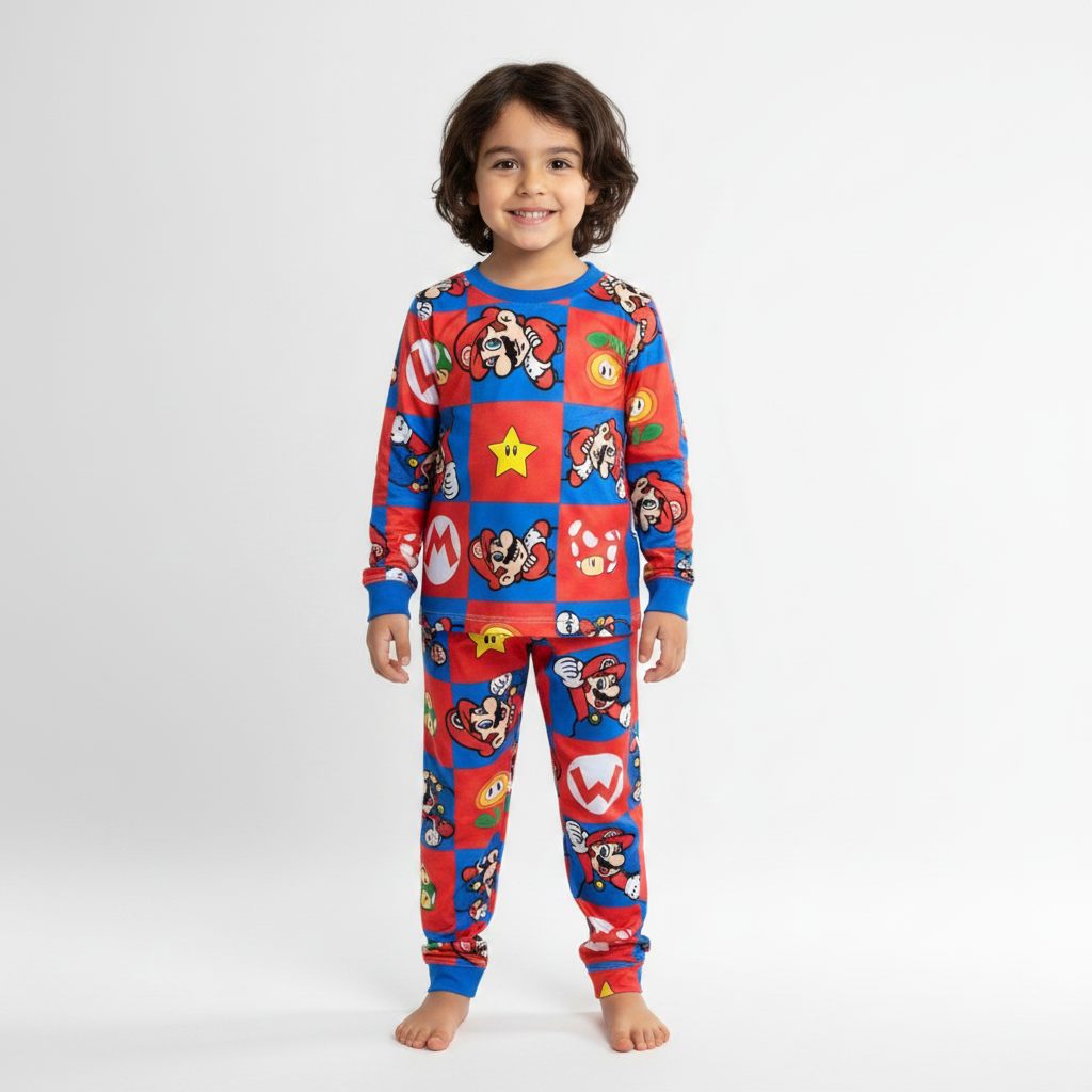 Pijama Infantil Manga Longa Super Mário Quadrinhos