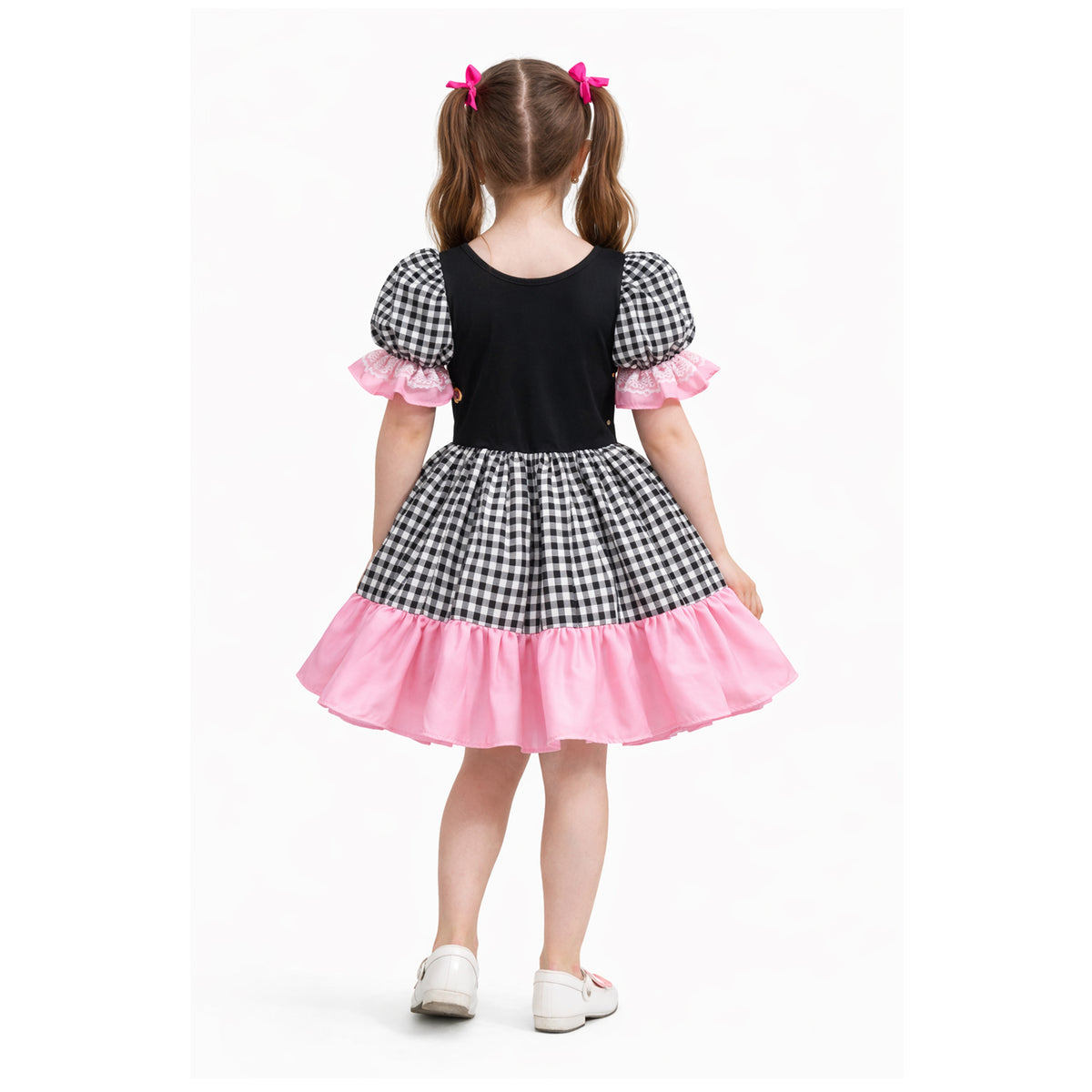 Vestido Festa Junina Preto e Rosa