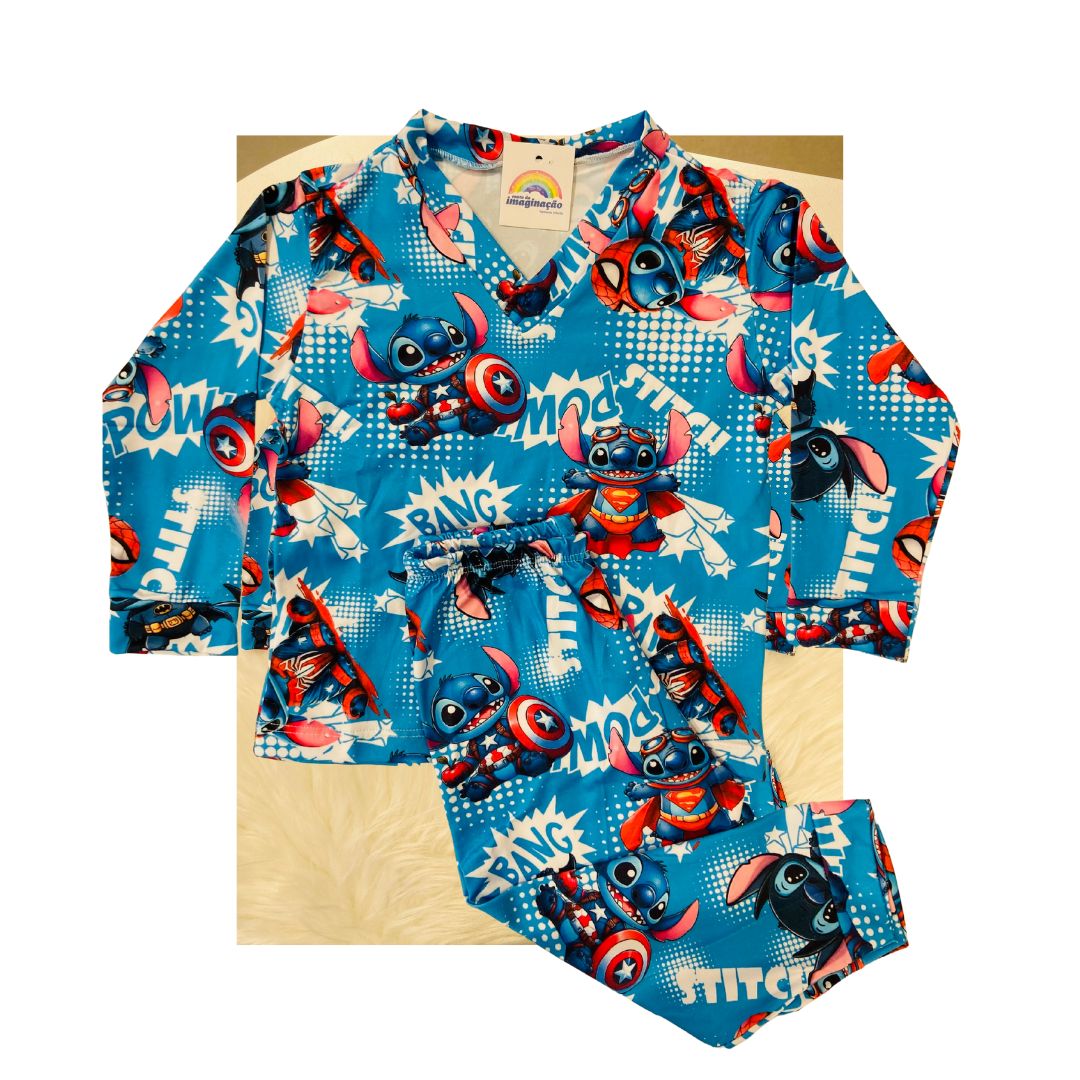 Pijama Infantil Manga Longa Stitch Héroi