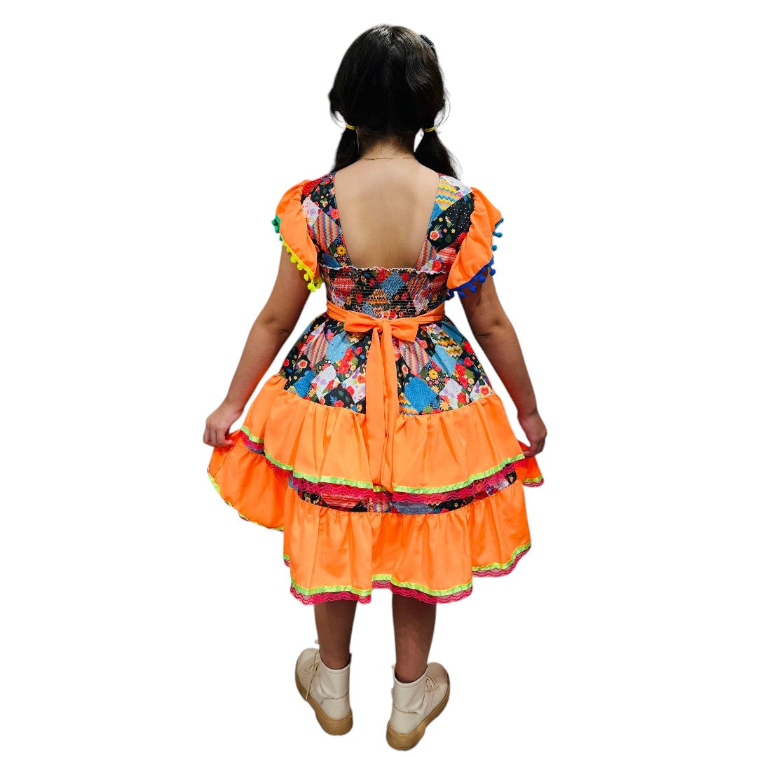 Vestido Festa Junina Luxo  Manga Pompom