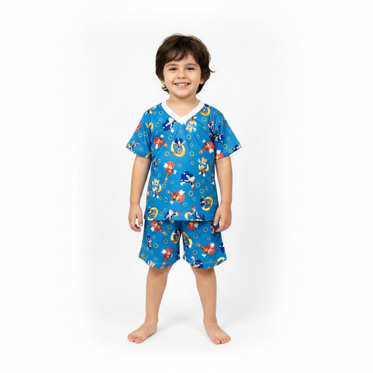 Pijama Infantil Manga Curta Sonic Azul