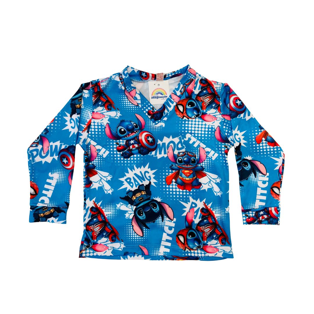 Pijama Infantil Manga Longa Stitch Héroi