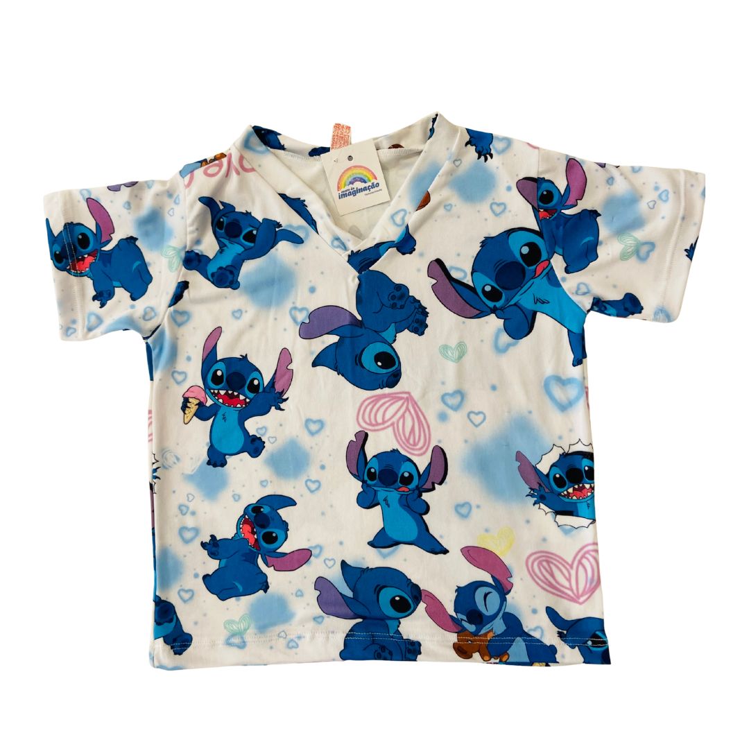 Pijama Infantil Manga Curta Stitch Love