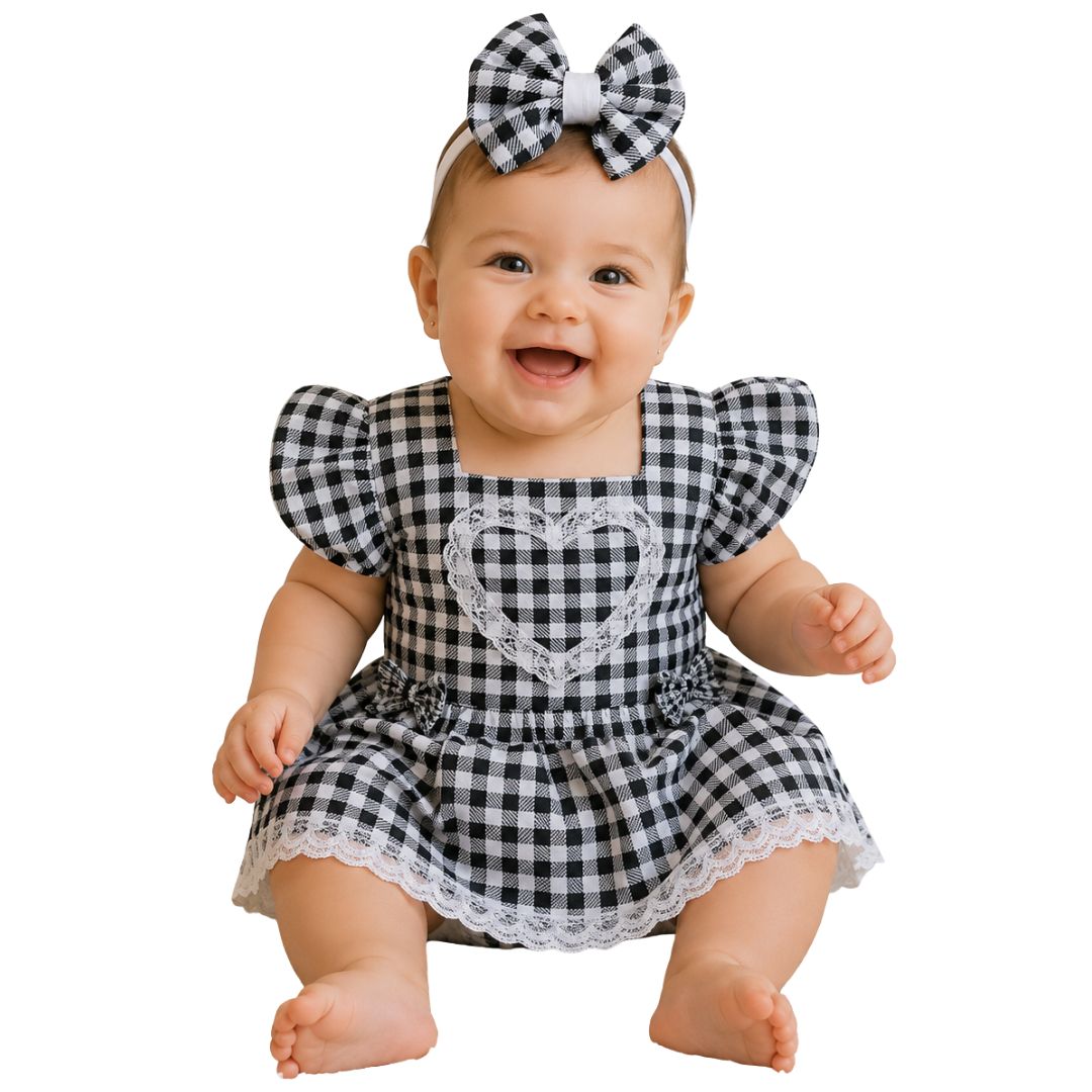 Romper Bebê Xadrez Coração