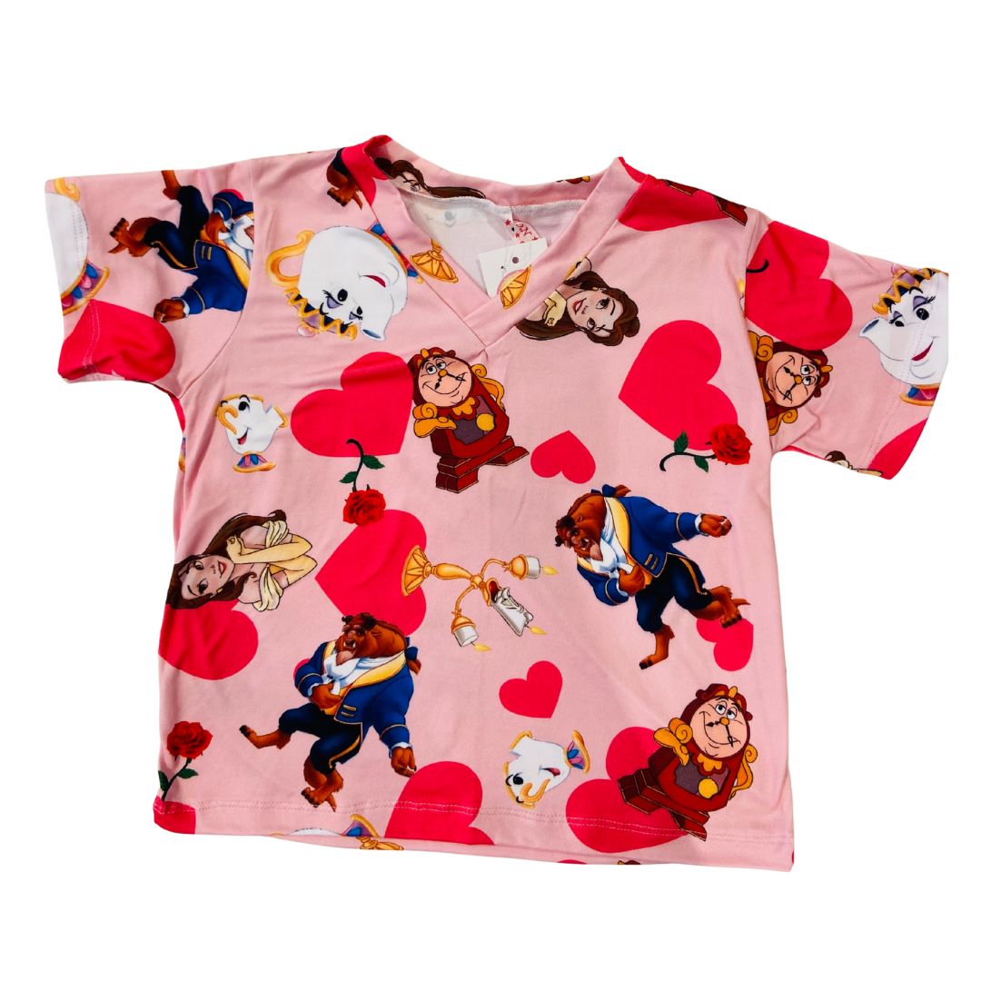 Pijama Infantil Manga Curta Bela e a Fera