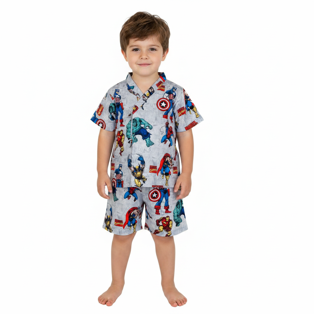 Pijama Infantil Manga Curta Heróis Avengers