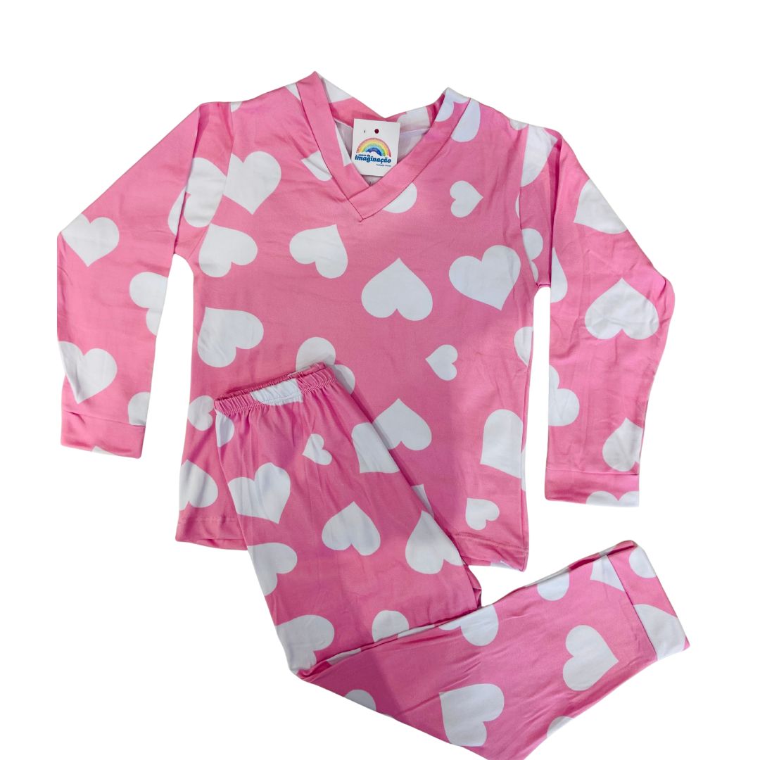 Pijama Infantil Manga Longa Coração