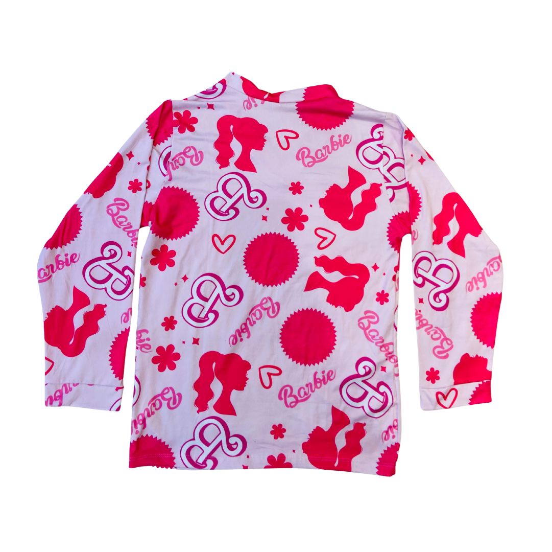 Pijama Infantil Manga Longa Barbie Rosa Bebê