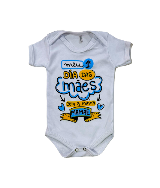 Body Bebê 1 Dia das Mães Branco com Azul
