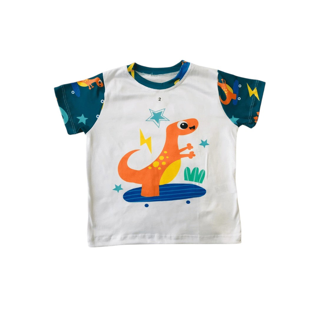 Pijama Infantil Manga Curta Dinossauro Skate