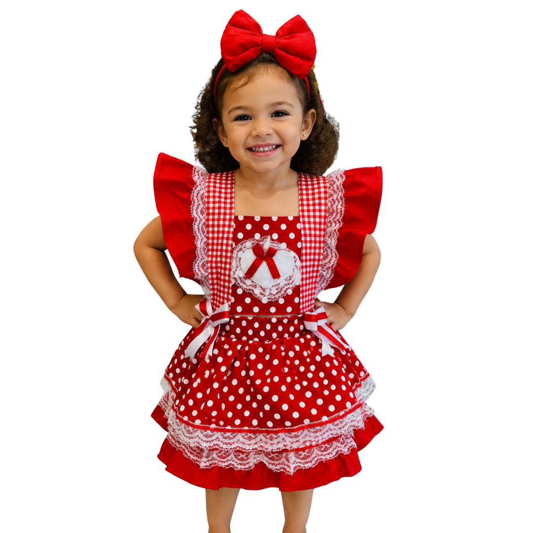 Romper Bebê Festa Junina Xadrez Vermelho