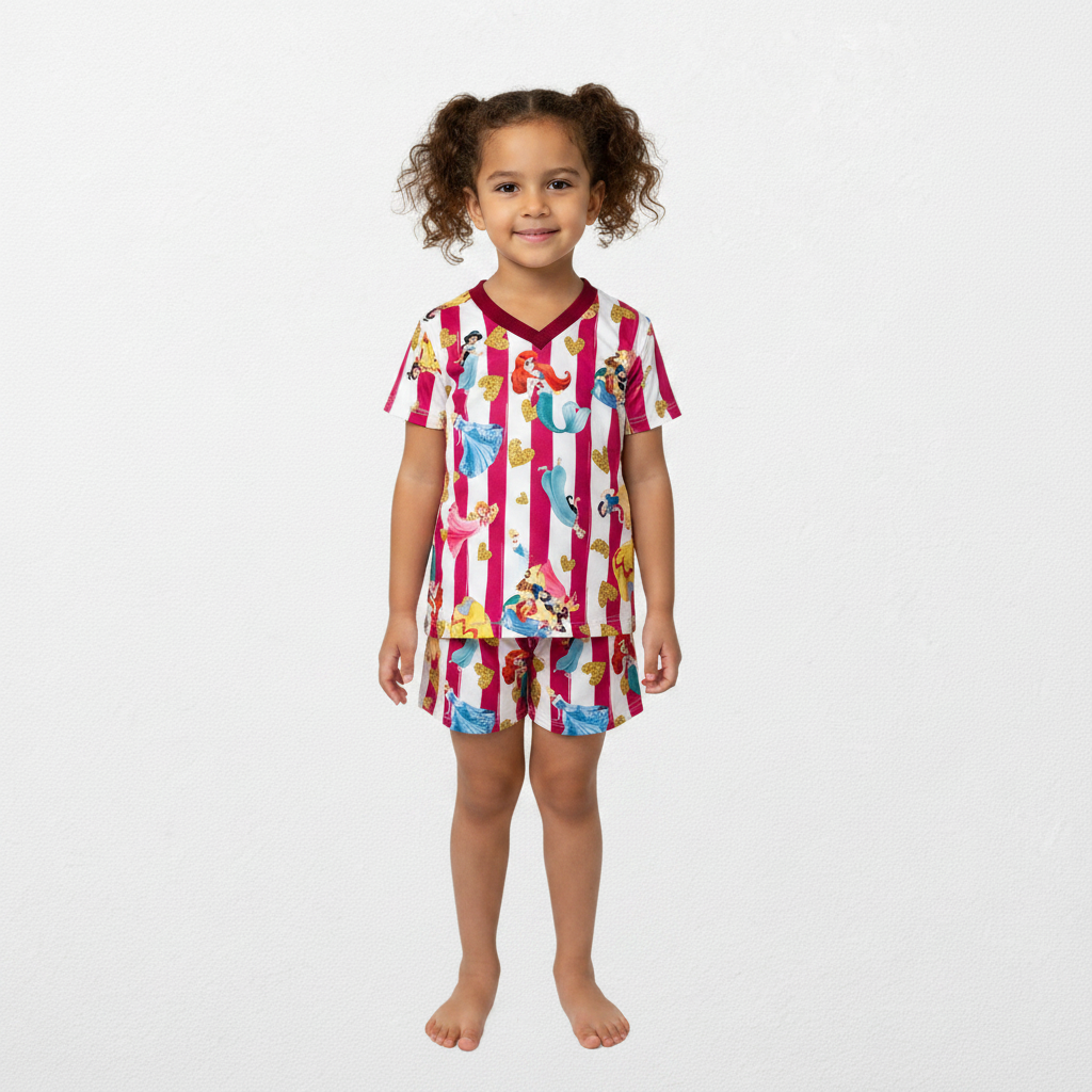 Pijama Infantil Manga Curta Princesas