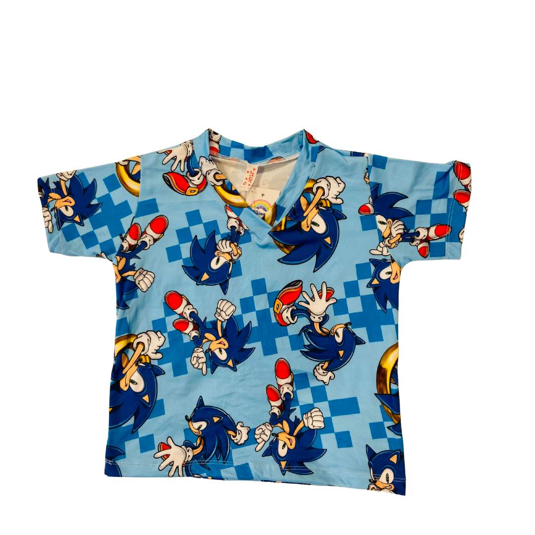 Pijama Infantil Manga Curta Sonic Anéis