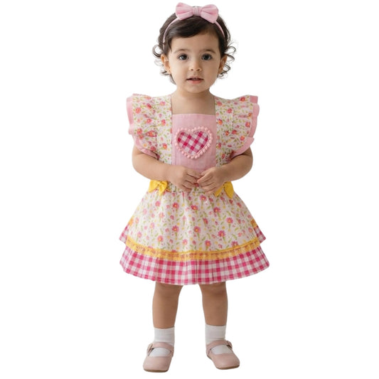 Romper Bebê Floral Xadrez