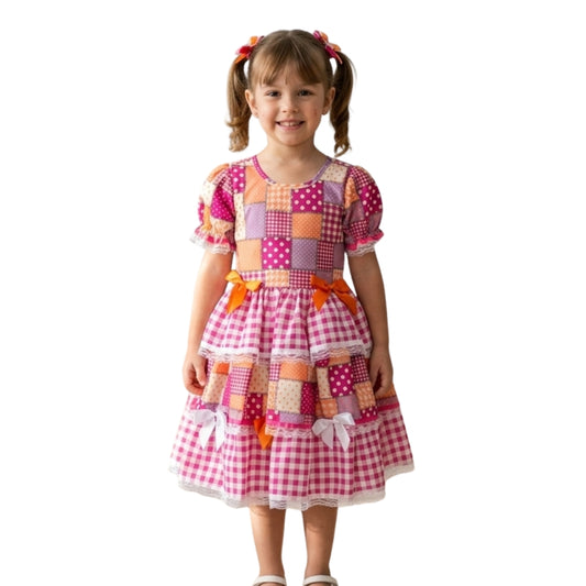 Vestido Festa Junina Xadrez Quadriculado Rosa