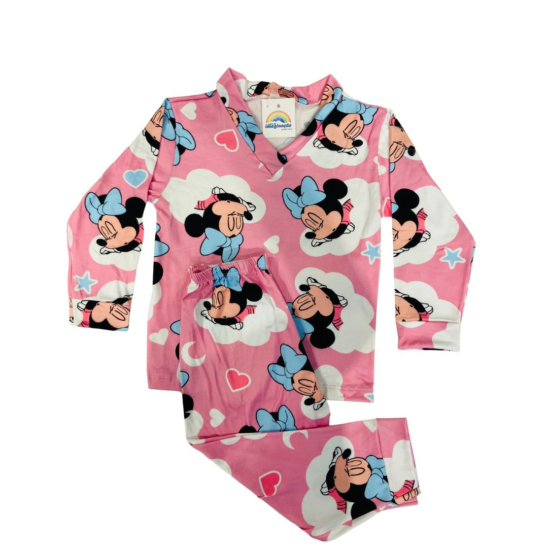 Pijama Infantil Manga Longa Minnie Rosa