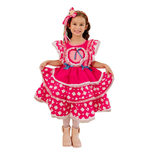 Vestido Festa Junina Luxo Coração Vermelho