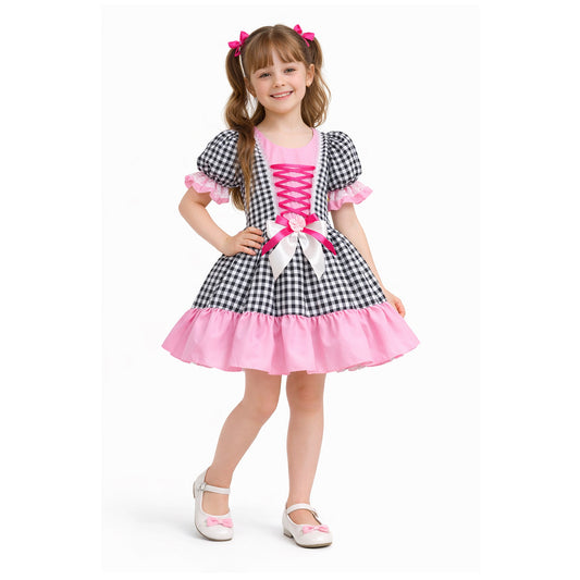Vestido Festa Junina Preto e Rosa