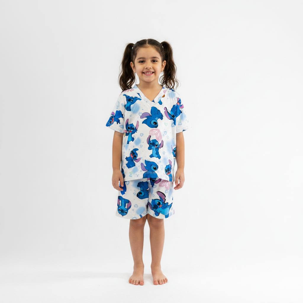 Pijama Infantil Manga Curta Stitch Love