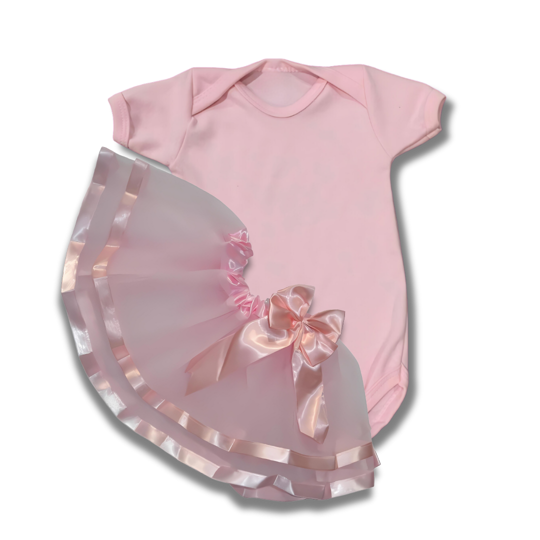 Saia Tule Bebê Luxo Rosa Bebê
