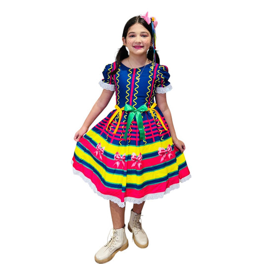 Vestido Festa Junina Luxo Listras