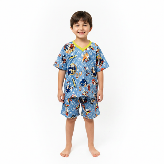 Pijama Infantil Manga Curta Sonic Azul Bebê