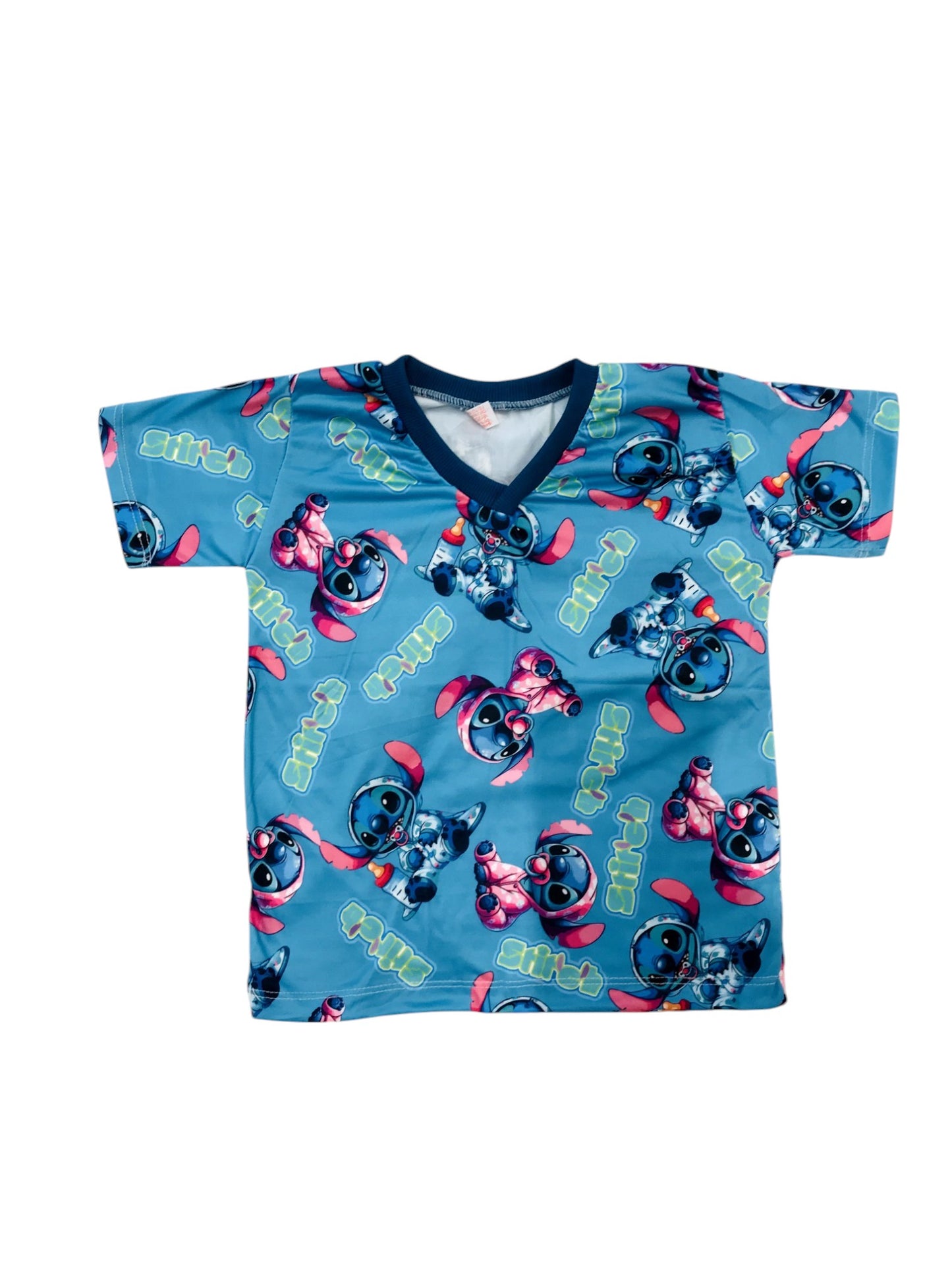 Pijama Infantil Manga Curta Stitch Azul
