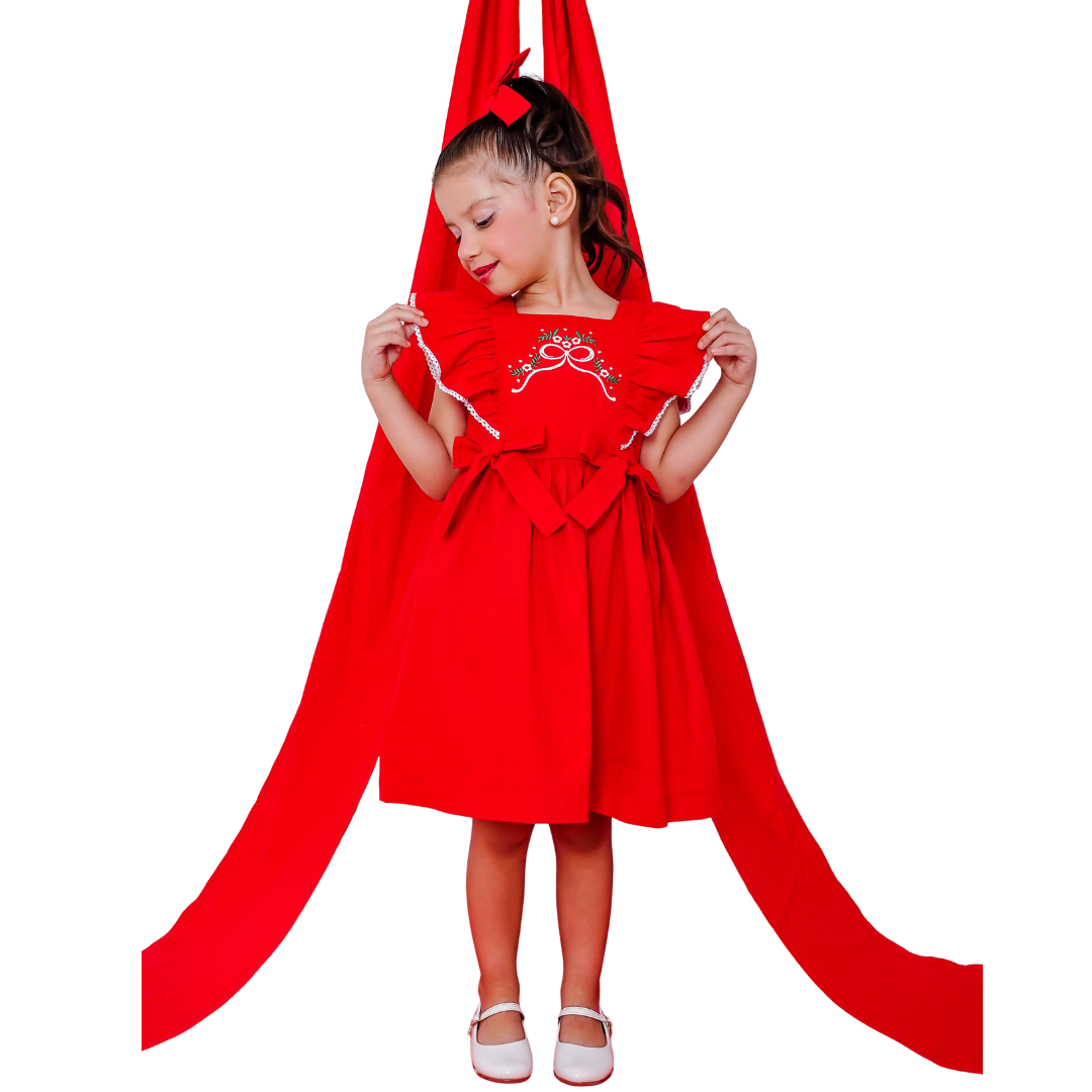 Vestido Infantil Vermelho Natal Bordados