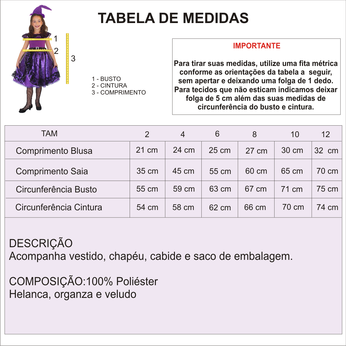 Fantasia Infantil da Bruxinha Luxo