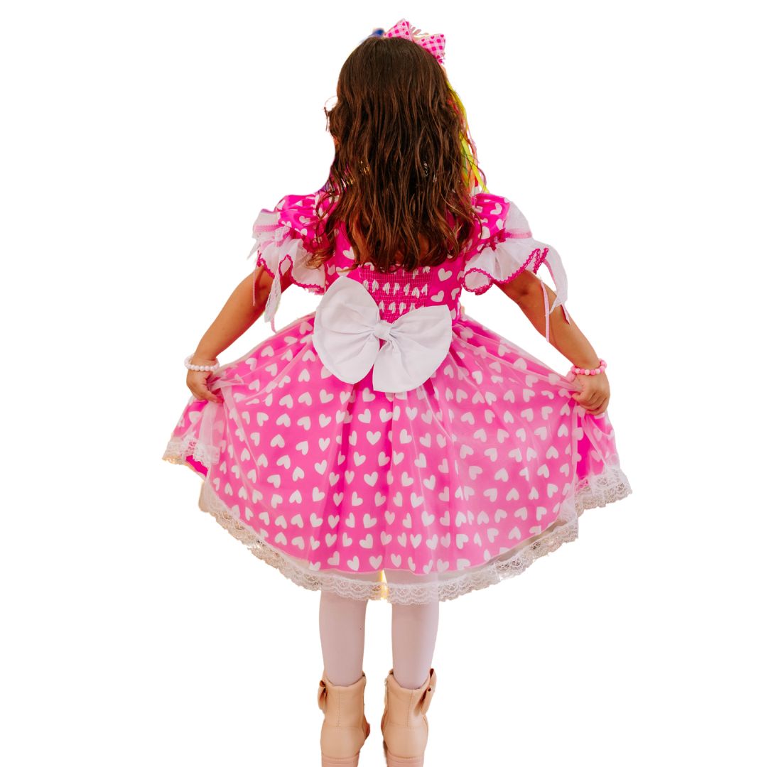 Vestido Festa Junino Luxo Rosa Ursinho
