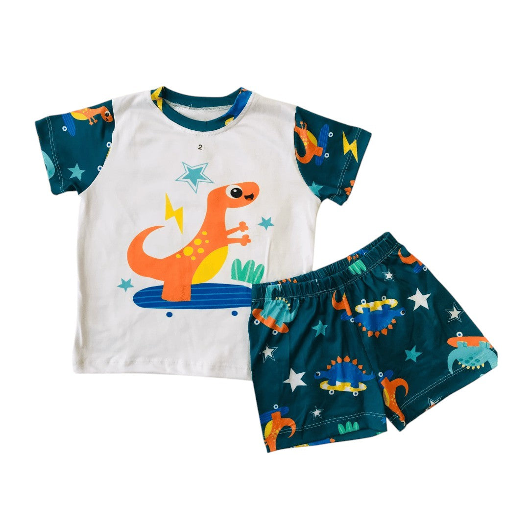 Pijama Infantil Manga Curta Dinossauro Skate