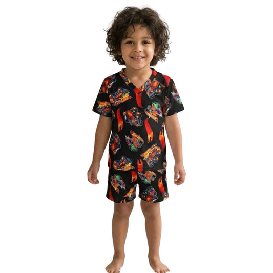 Pijama Infantil Manga Curta HotWheels Preto