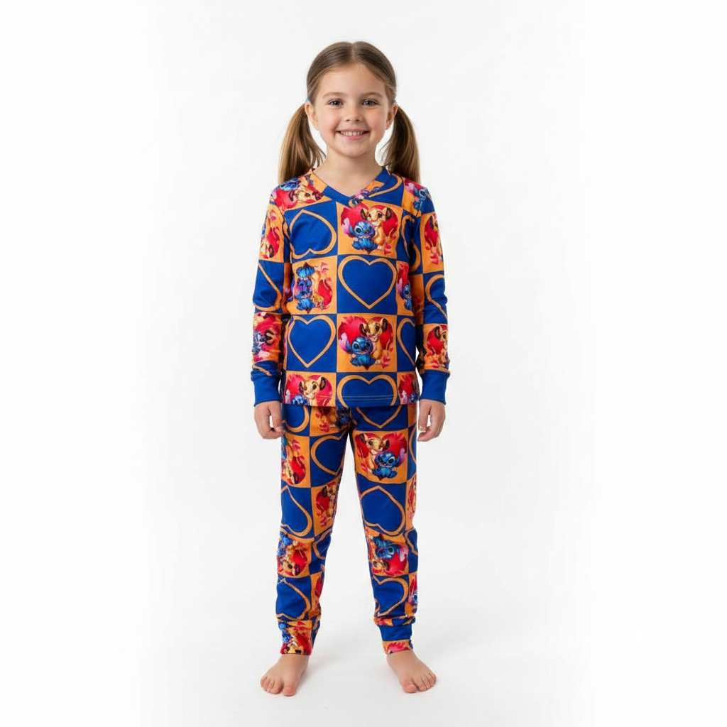 Pijama Infantil Manga Longa Stitch e Rei Leão