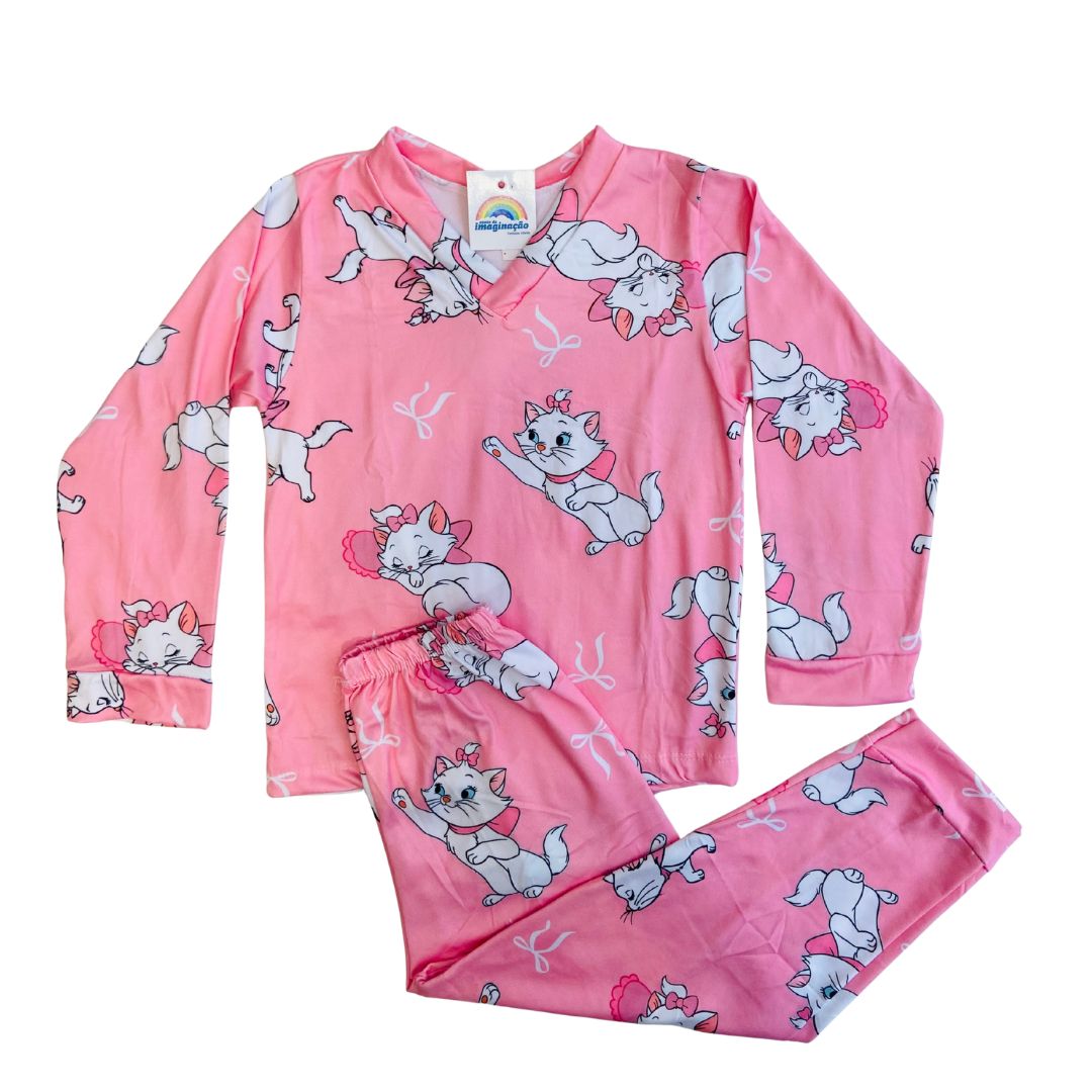 Pijama Infantil Manga Longa Gatinha Marie