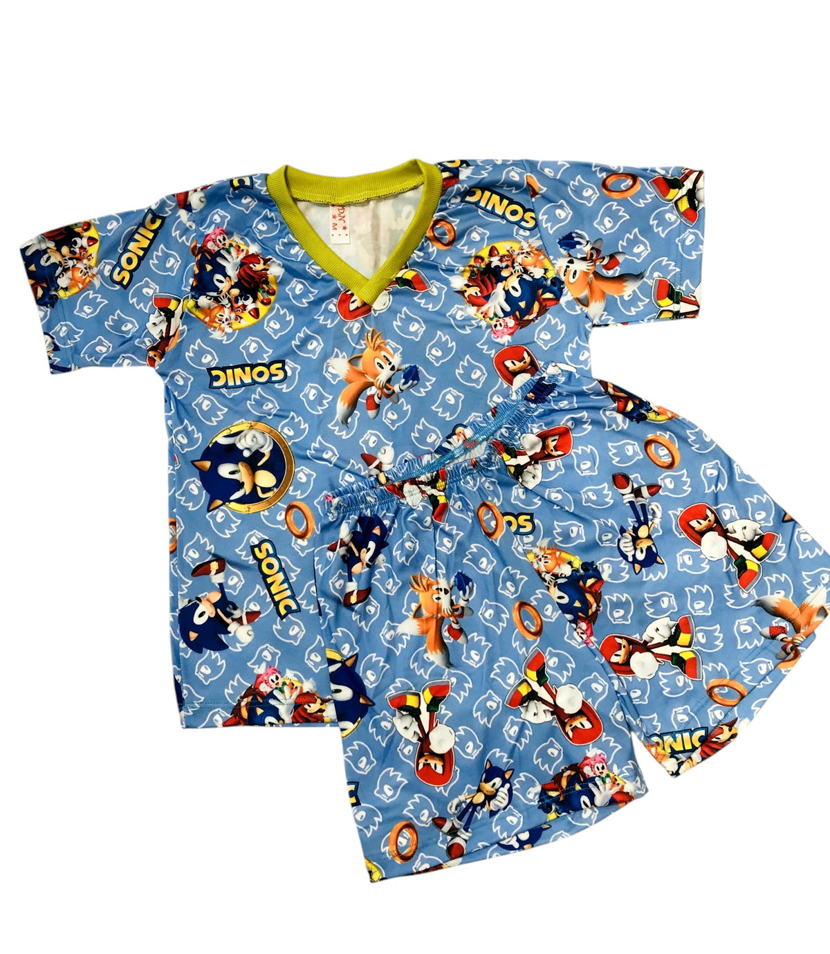 Pijama Infantil Manga Curta Sonic Azul Bebê