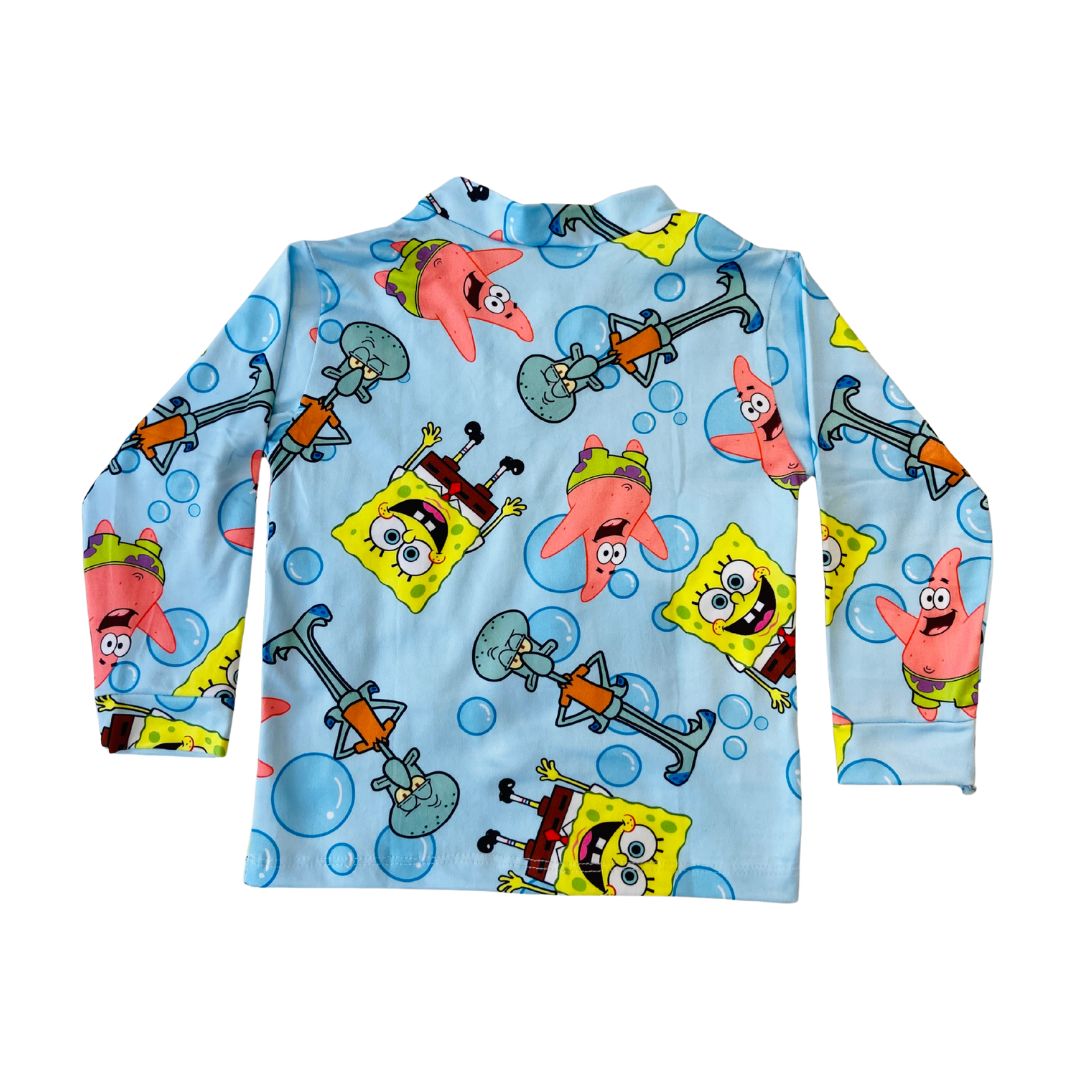 Pijama Infantil Manga Longa Bob Esponja Azul