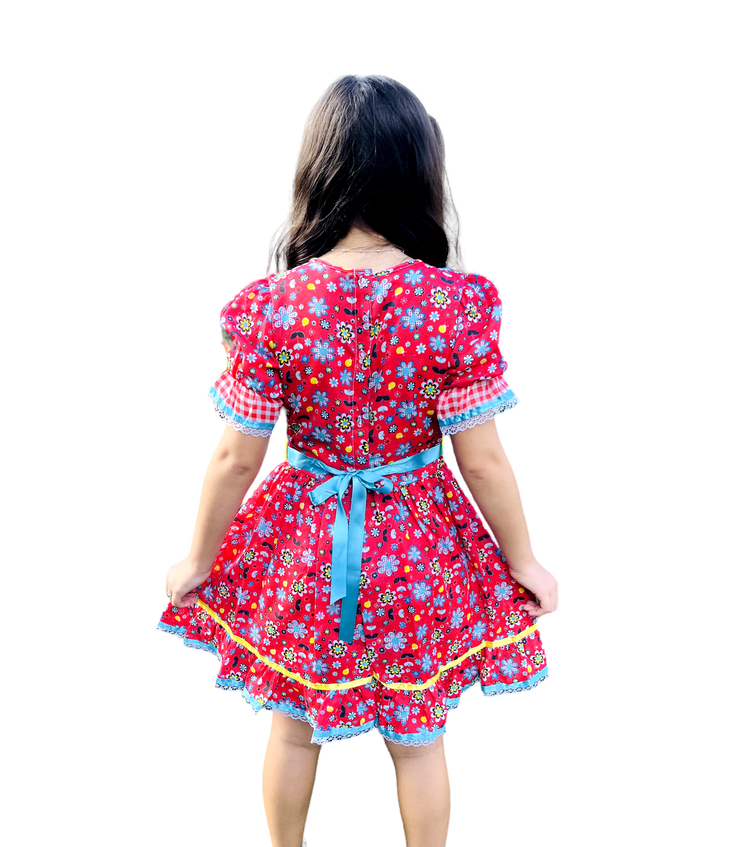 Vestido Festa Junina Vermelho Florzinhas