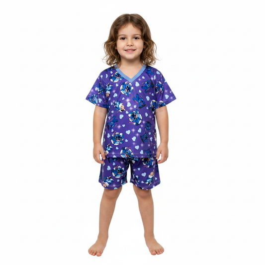 Pijama Infantil Manga Curta Stitch Roxo