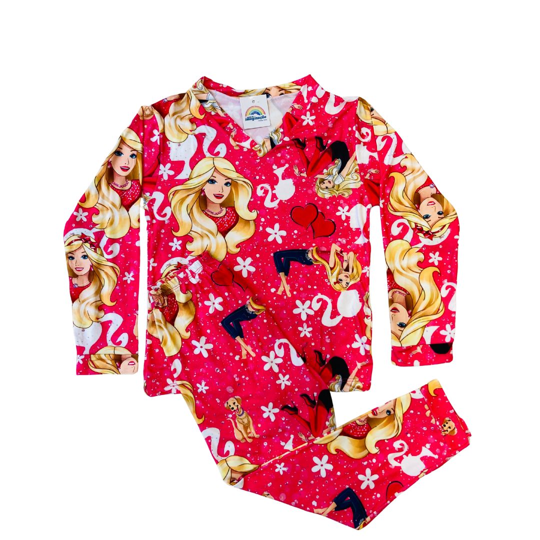 Pijama Infantil Manga Longa Barbie Pink
