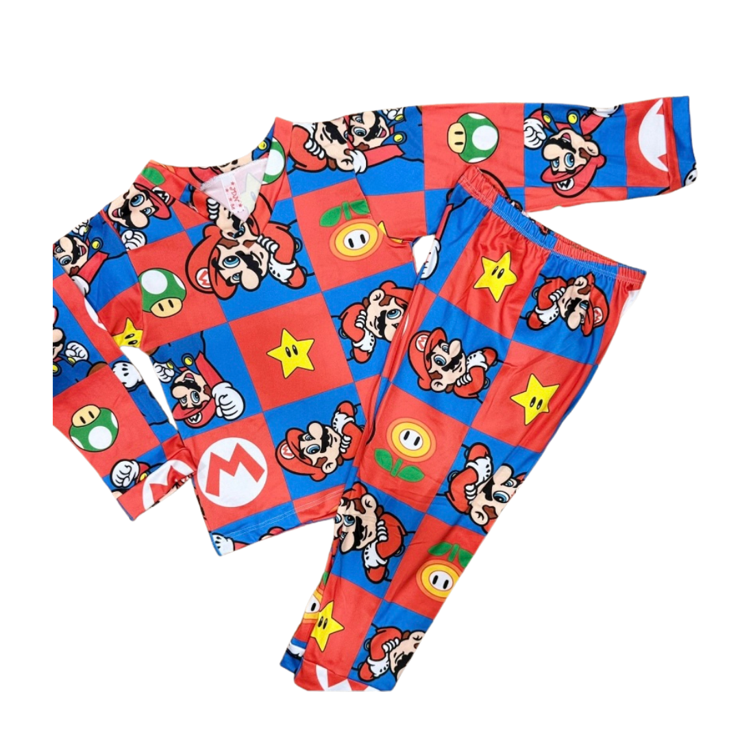 Pijama Infantil Manga Longa Super Mário Quadrinhos