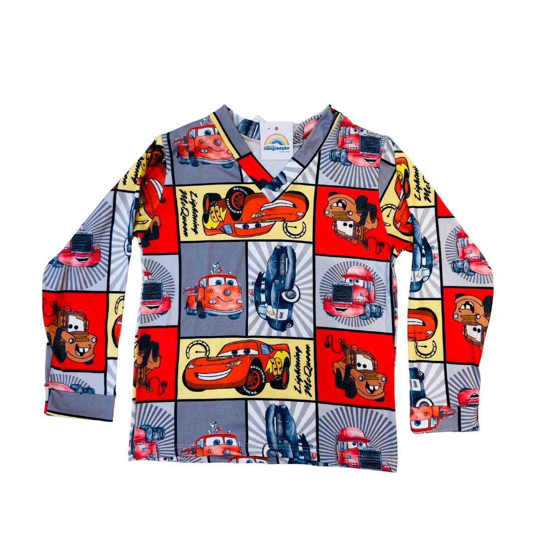 Pijama Infantil Manga Longa McQueen Cinza