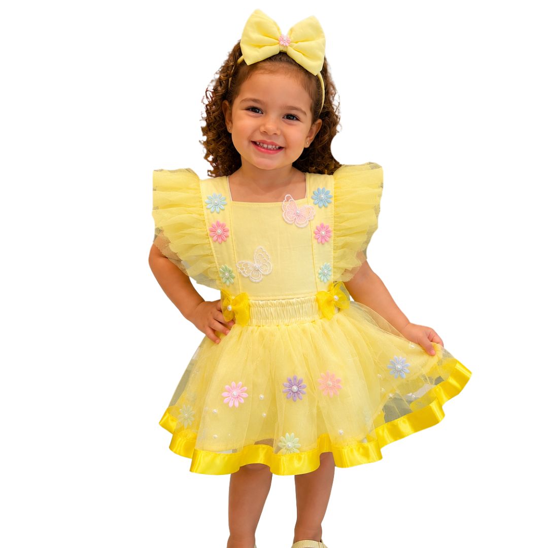 Romper Bebê Jardim Encantado Luxo Amarelo