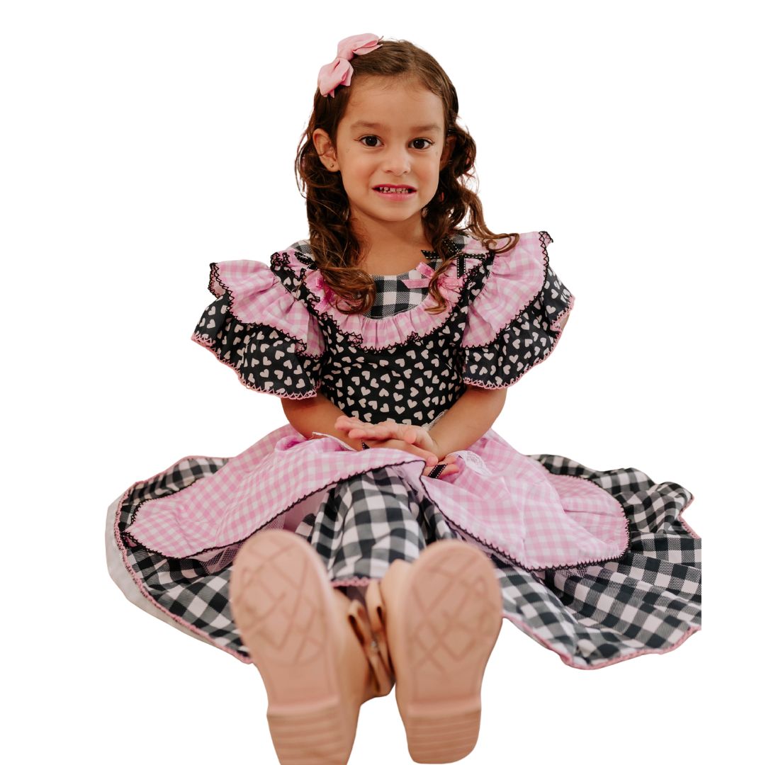 Vestido Festa Junina Preto com Rosa Ursinho