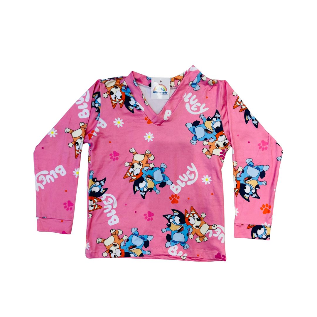 Pijama Infantil Manga Longa Bluey Rosa