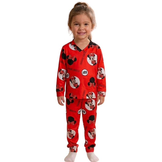 Pijama Infantil Manga Longa Minnie Vermelha