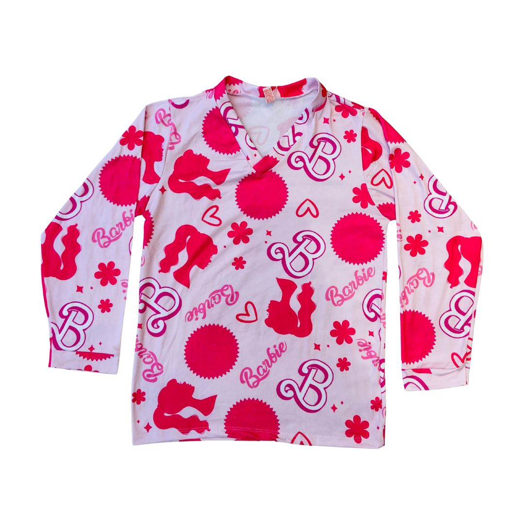 Pijama Infantil Manga Longa Barbie Rosa Bebê