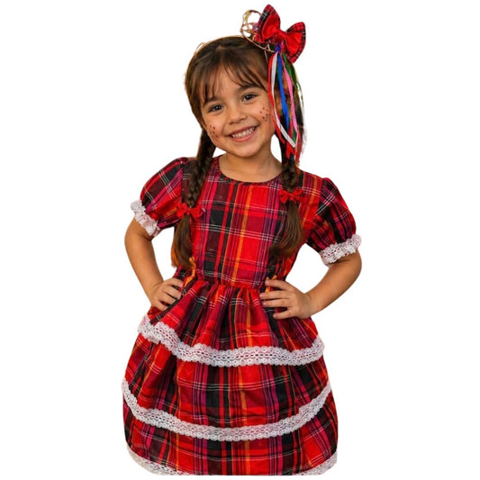 Vestido Festa Junina Xadrez Vermelho